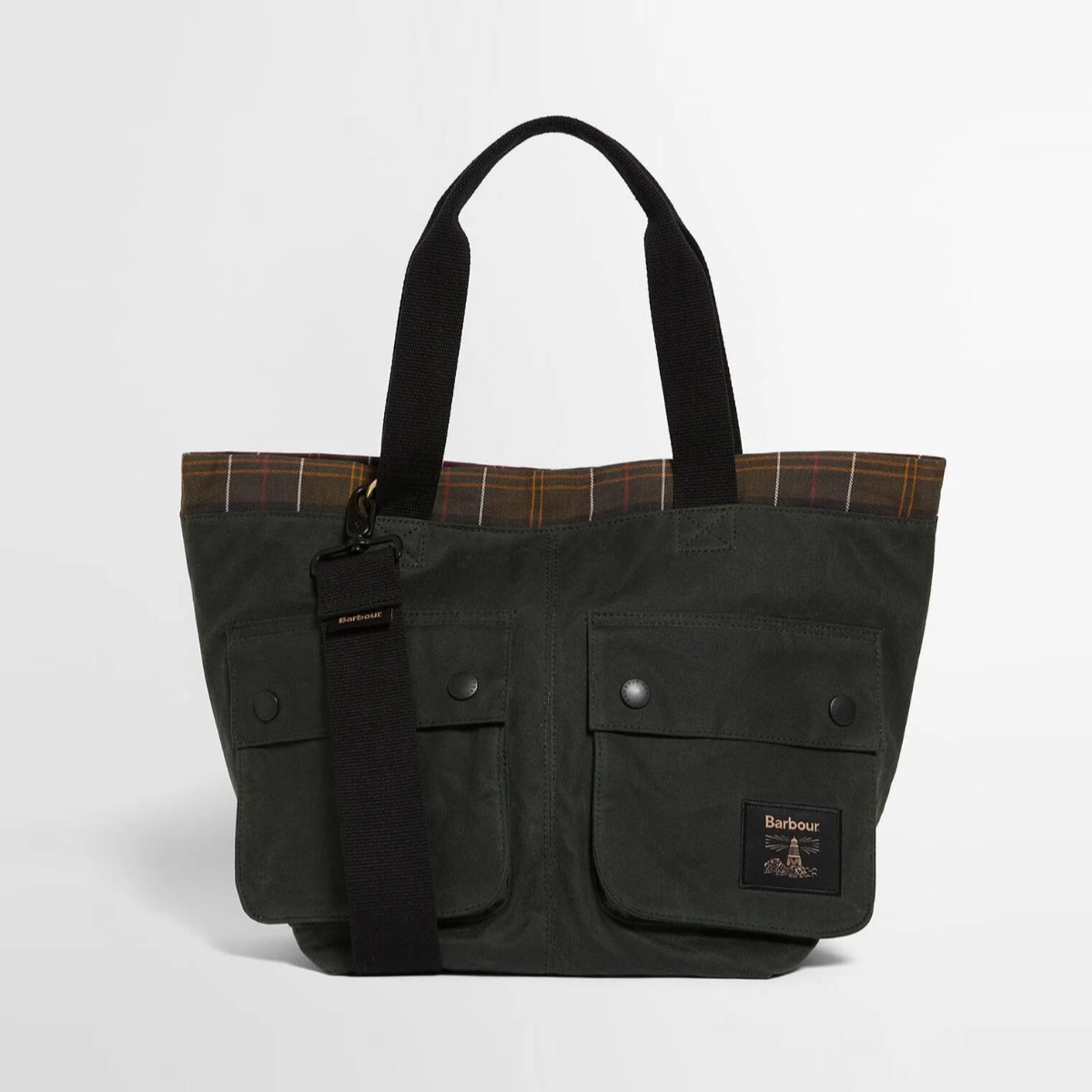 Barbour Field Wax Carry All Tote Bag | Sage / Classic Tartan