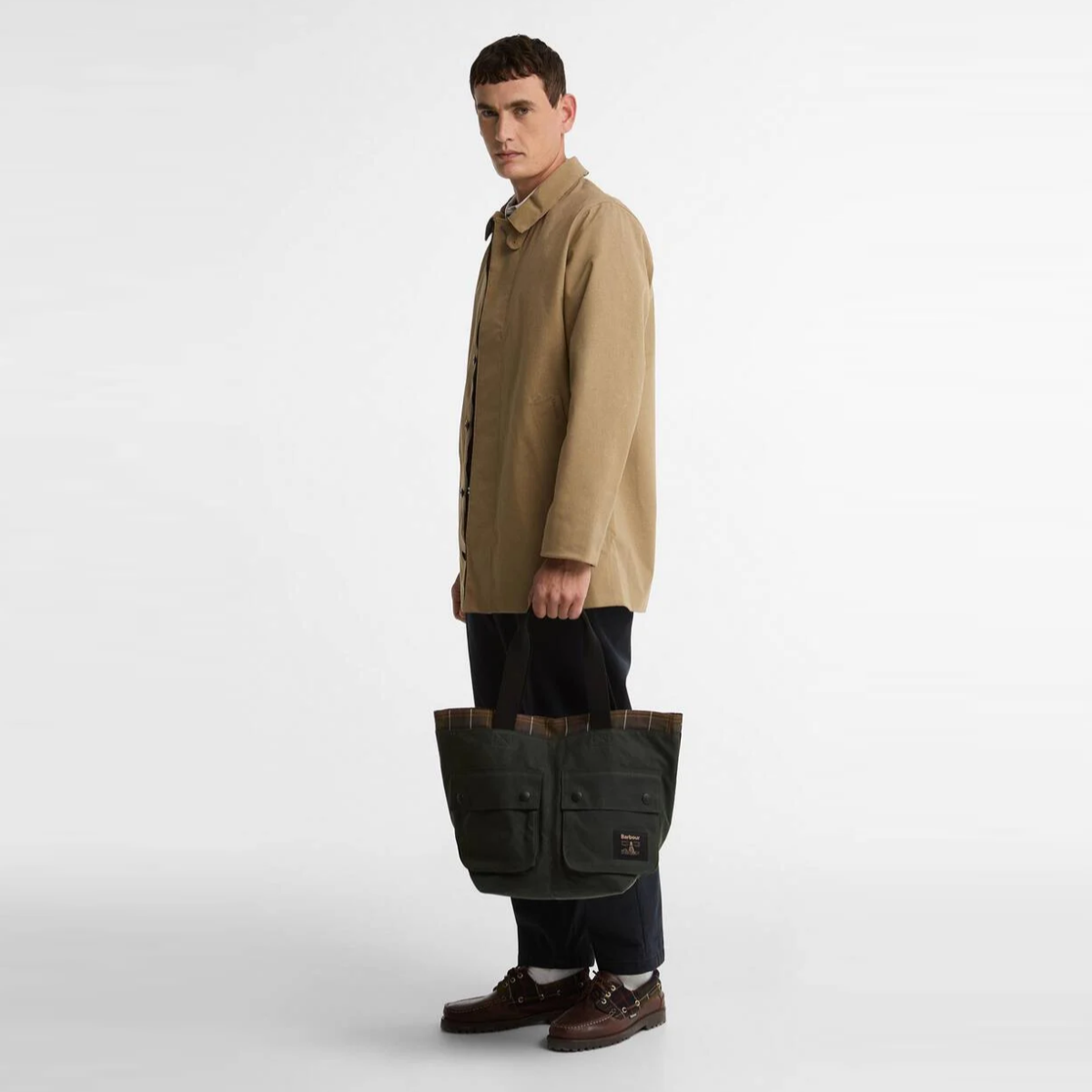 Barbour Field Wax Carry All Tote Bag | Sage / Classic Tartan