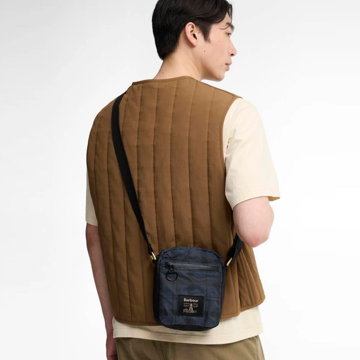 Barbour Field Waxed Crossbody Bag | Navy Tartan