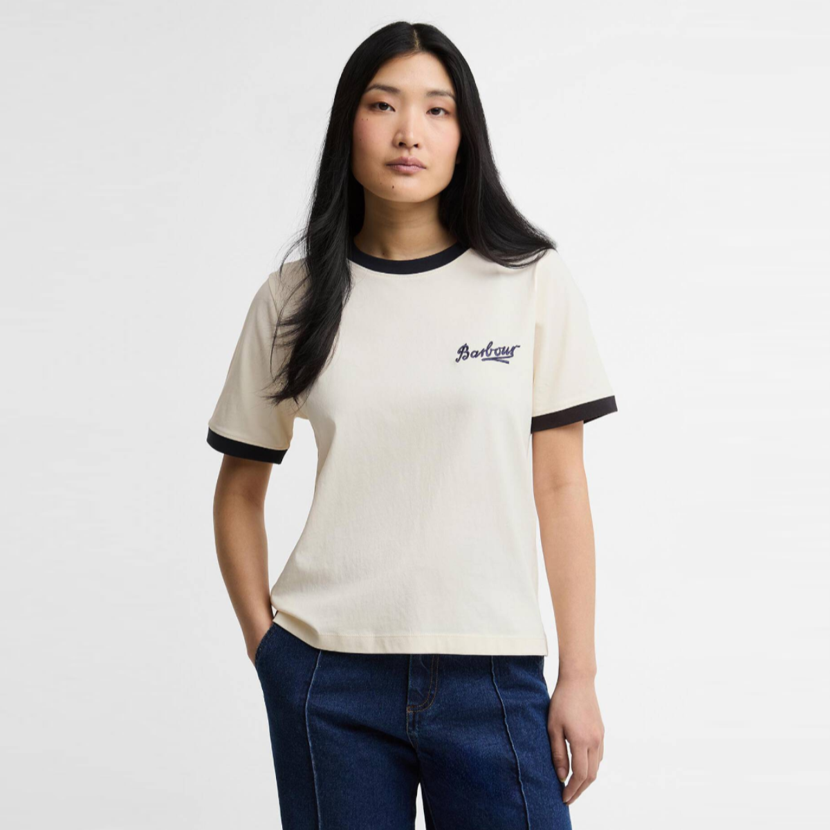 Barbour Madeline Tipped Women's T-Shirt | Original Ecru / Dark Navy