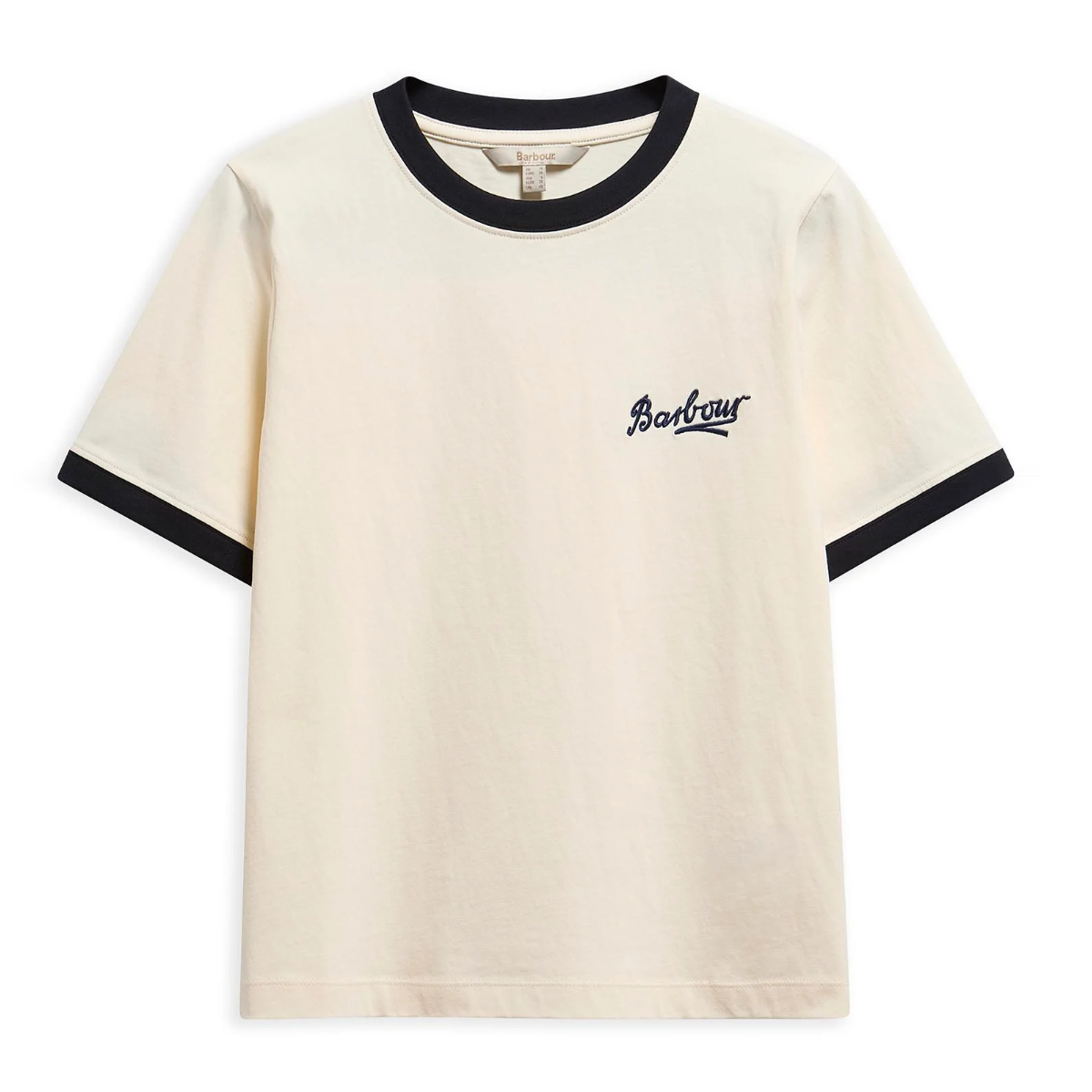Barbour Madeline Tipped T shirt in original ecru with navy crew neck and cuffs and embroidered Barbour logo on chest