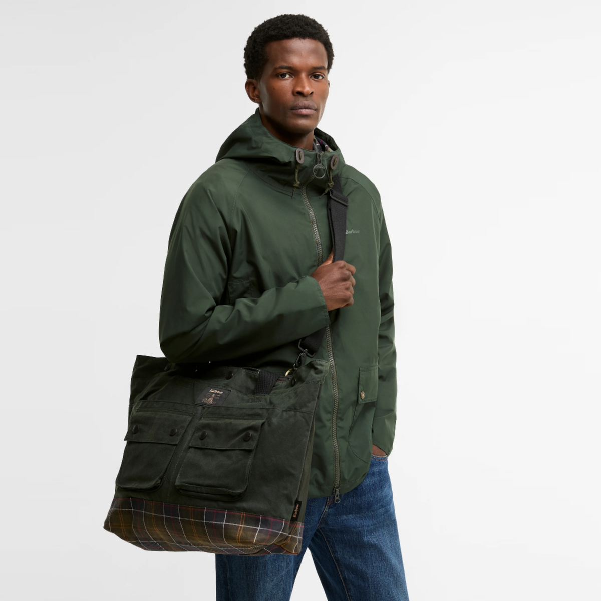 Barbour Field Wax Tote Bag | Sage / Classic Tartan