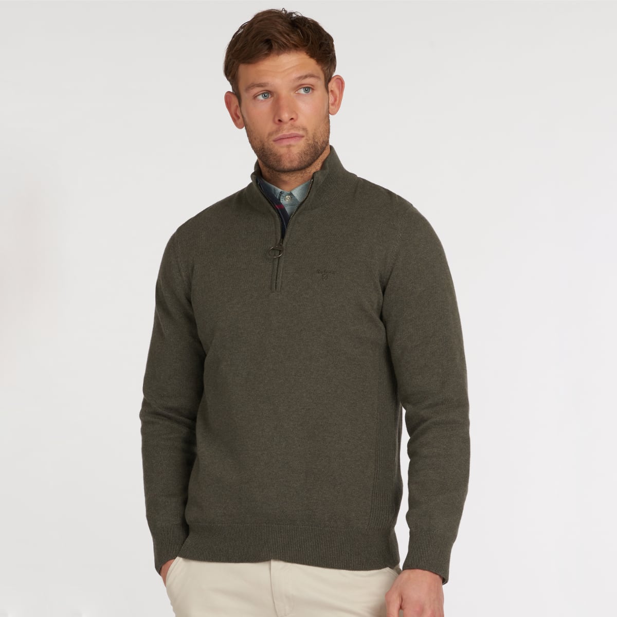Barbour Cotton Half Zip | Olive Marl