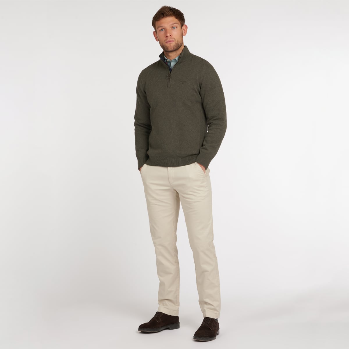 Barbour Cotton Half Zip | Olive Marl