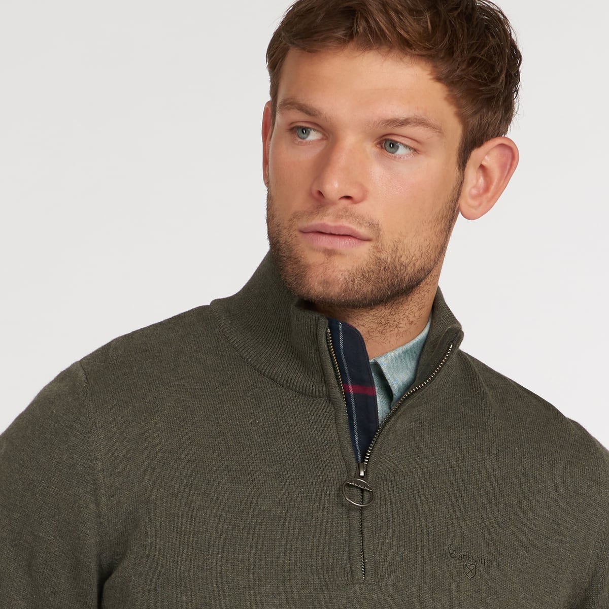 Barbour Cotton Half Zip | Olive Marl