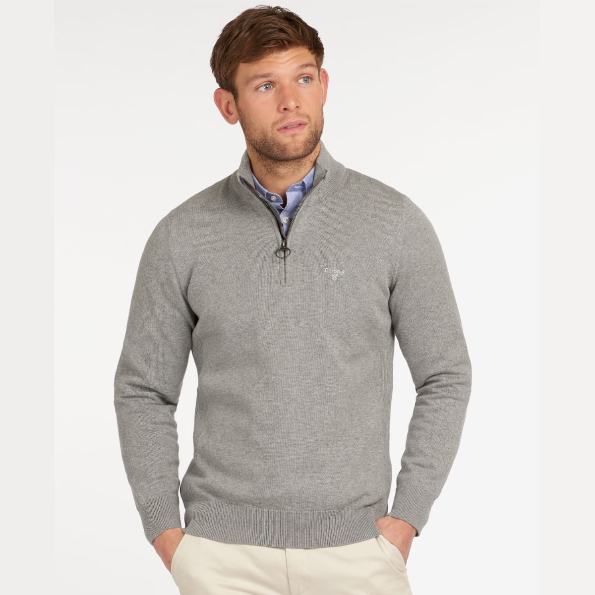 Barbour Cotton Half Zip | Grey Marl