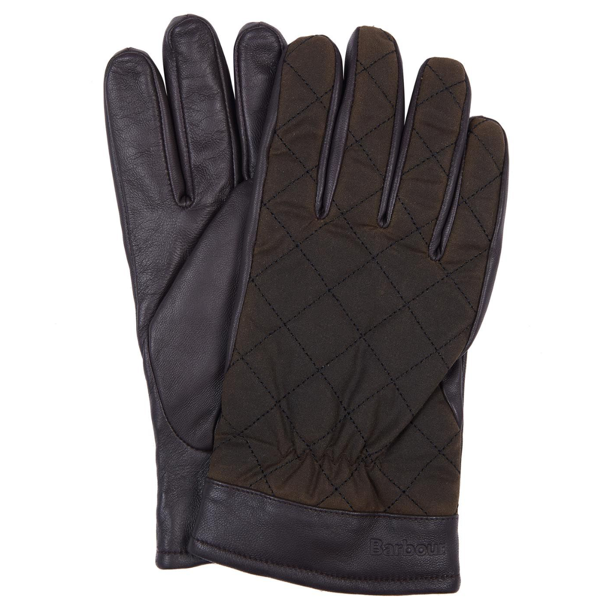 Olive Barbour Dalegarth gloves with quilted back and dark leather palm