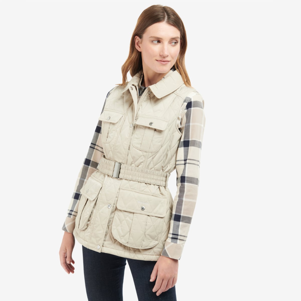 Barbour Belted Defence Women's Quilted Gilet | Light Sand