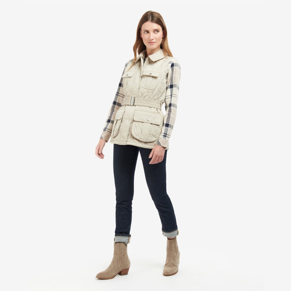 Barbour Belted Defence Women's Quilted Gilet | Light Sand