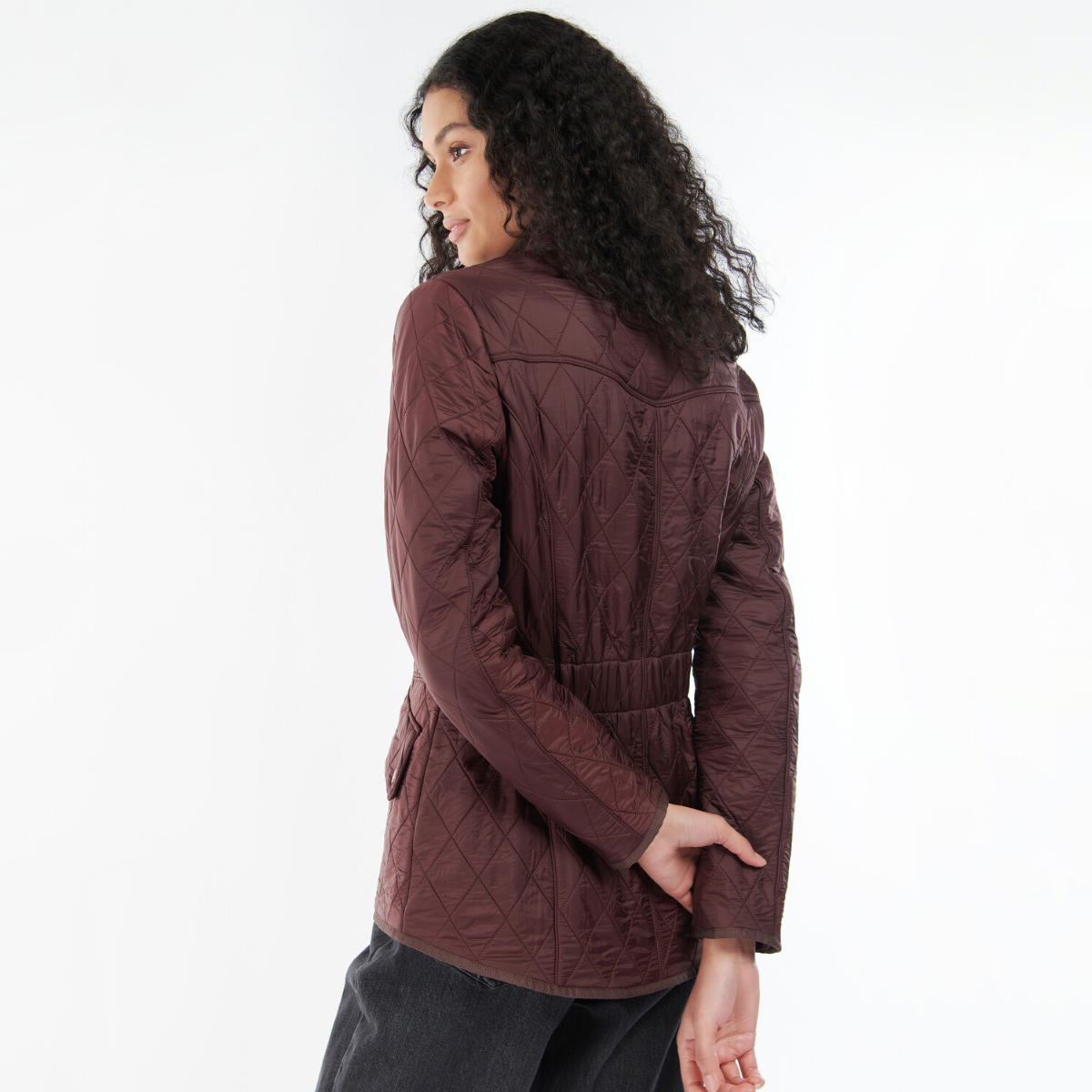 Rear view of Barbour Cavalry Polarquilt Windsor on model