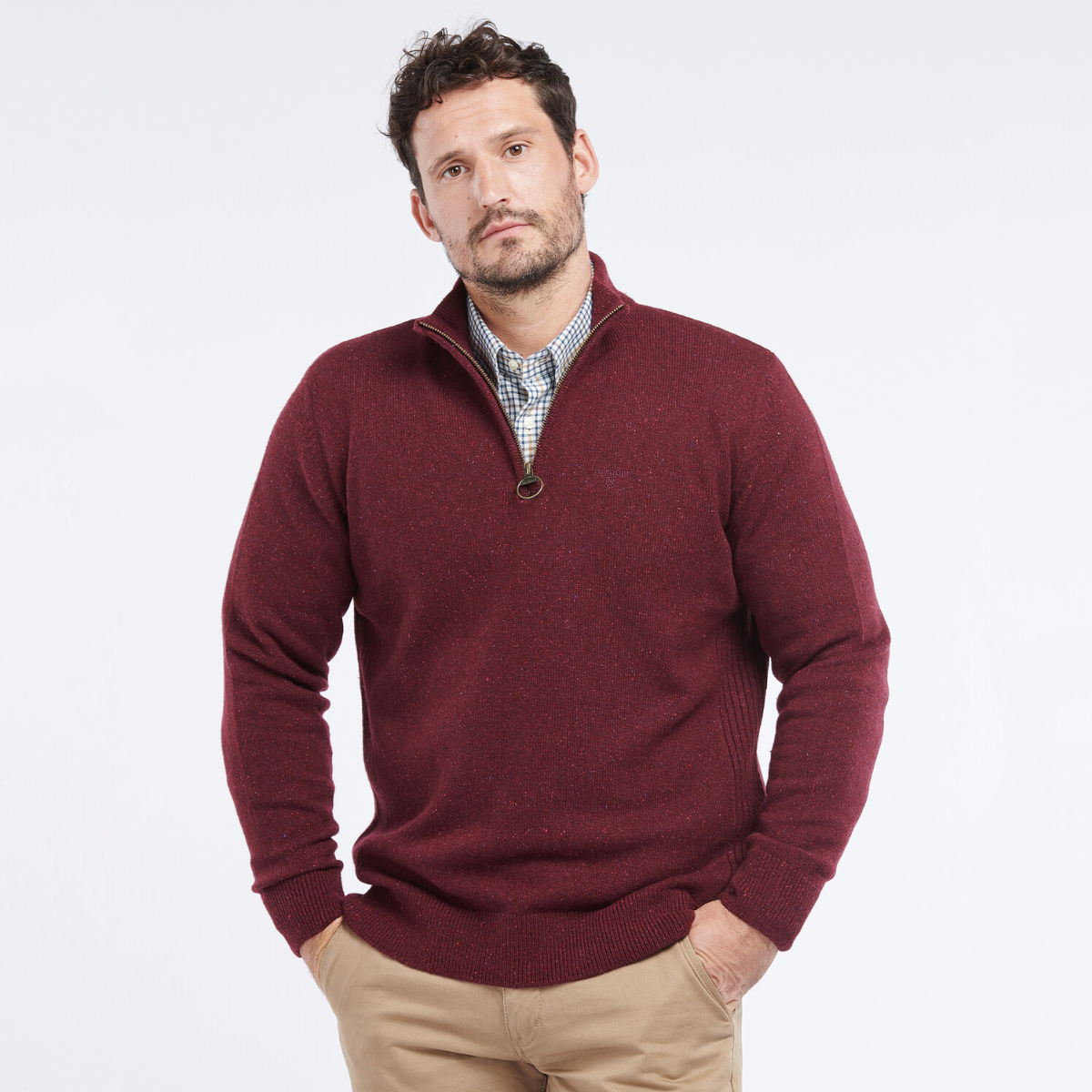 Barbour Tisbury Half Zip Men's Jumper | Ruby