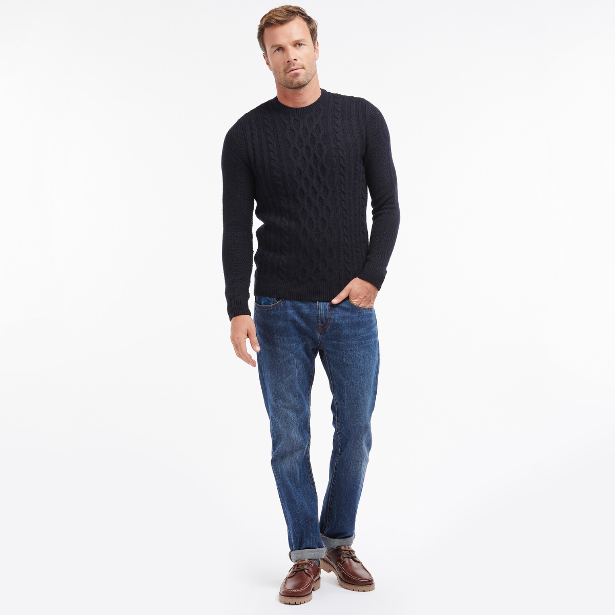 Barbour Chunky Cable Crew Men's Jumper | Navy