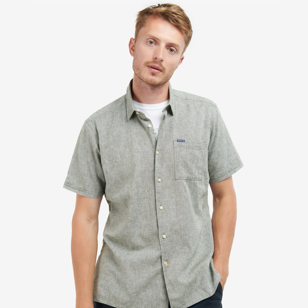 Barbour Nelson Short Sleeve Regular Fit Men's Shirt Bleached Olive