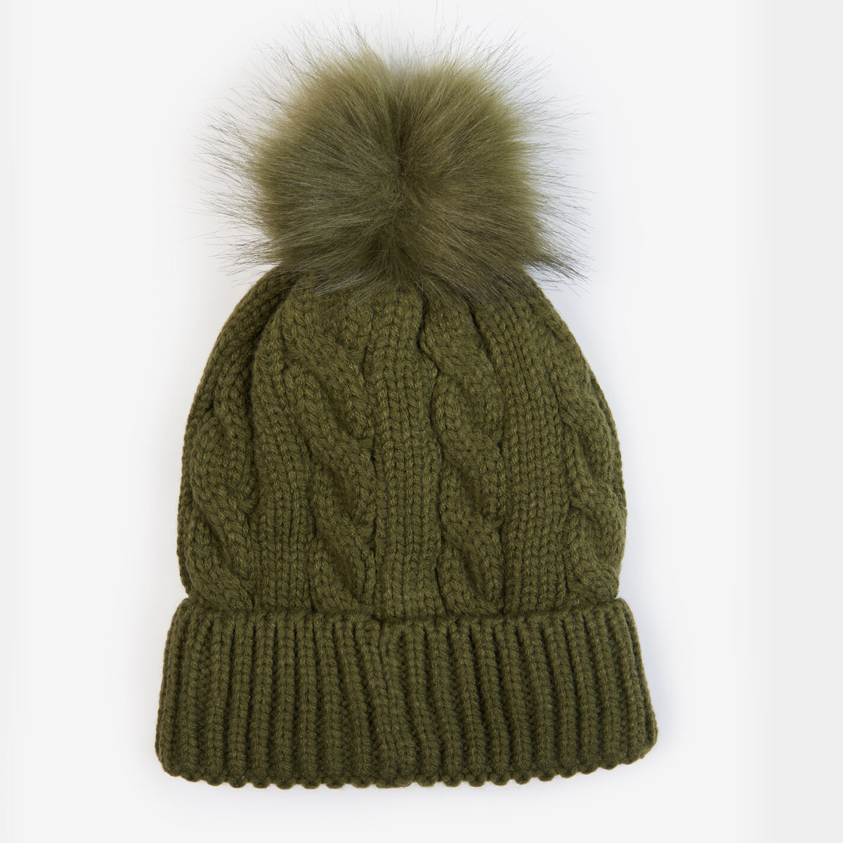 Olive Barbour Portobello Beanie with a thick ribbed cuff and leather badge