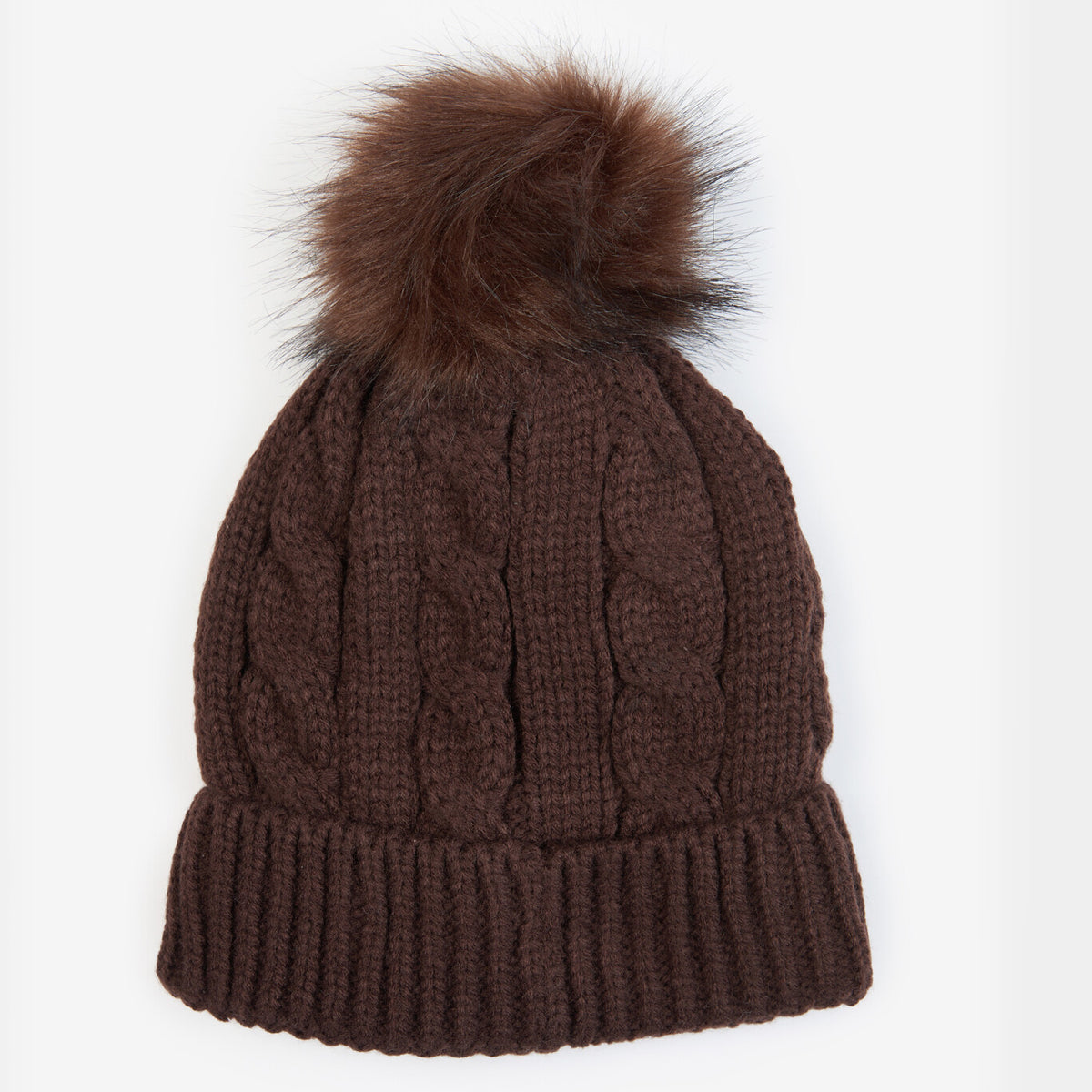 Back view of Barbour Portobello Beanie Praline showing the ribbed knit and fluffy pom