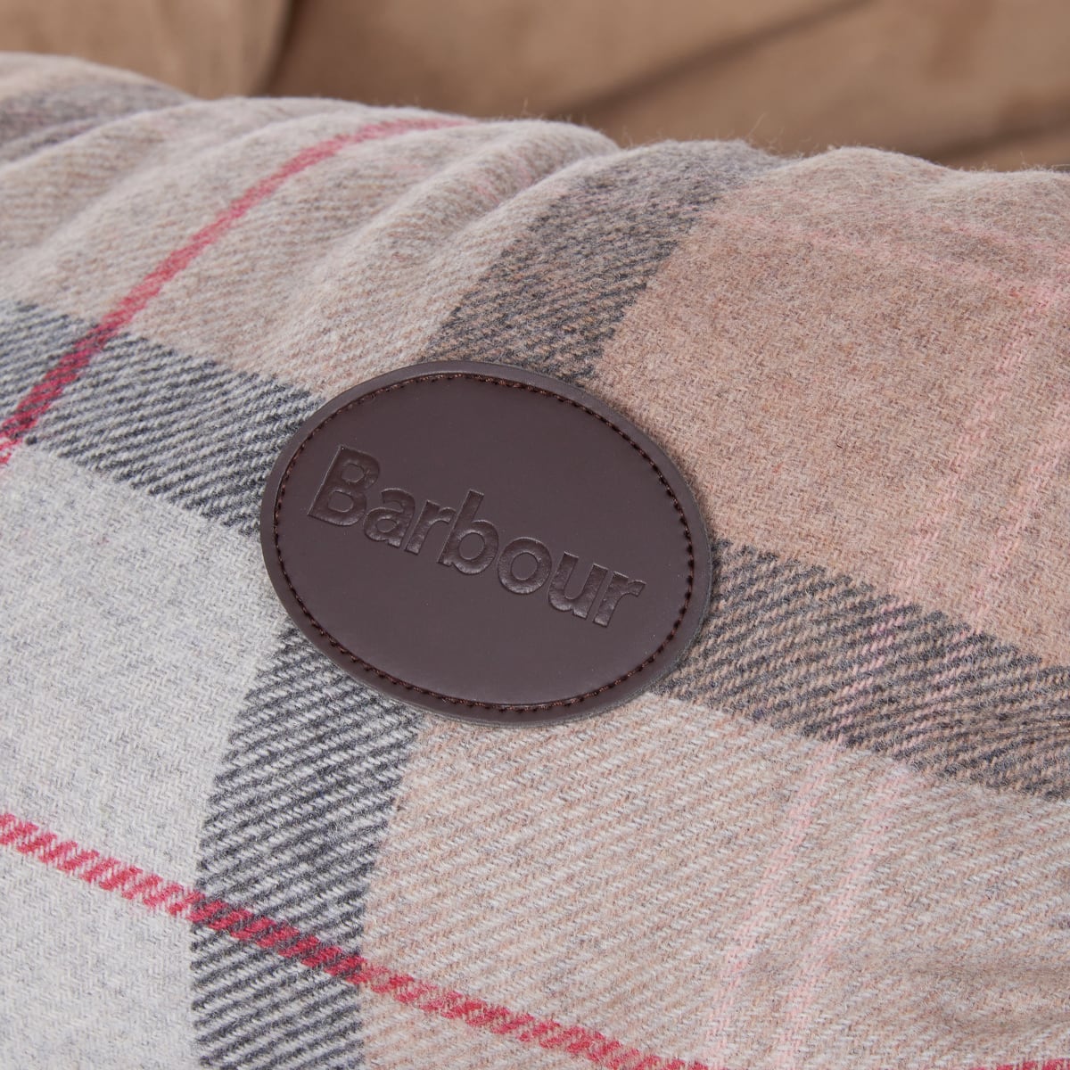 Barbour Luxury Dog Bed 35 Inch | Taupe|Pink Tartan