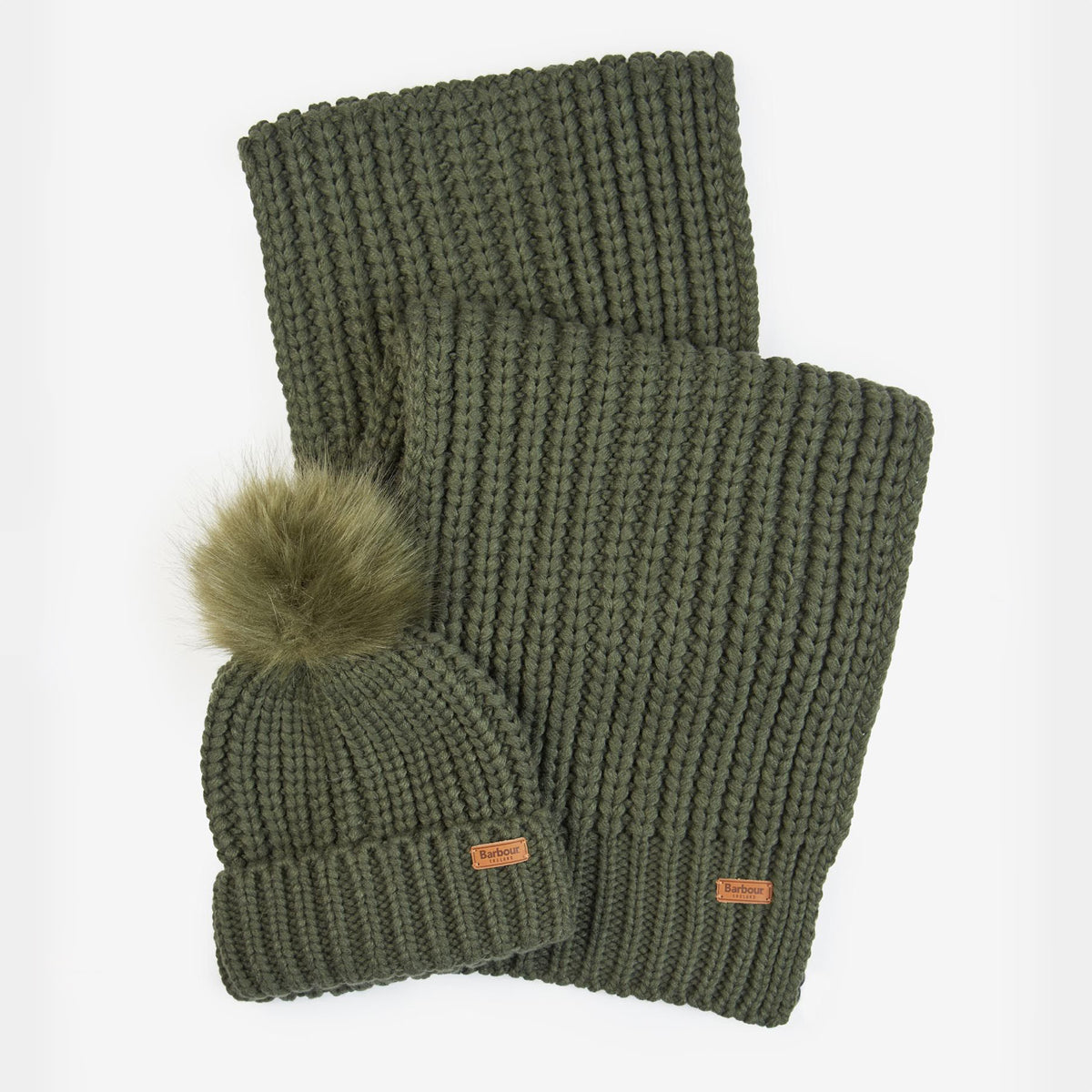 Barbour Saltburn Beanie & Scarf Set | Olive