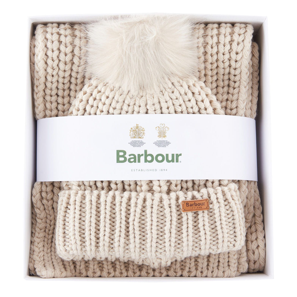 Barbour Saltburn Beanie & Scarf Set | Pearl