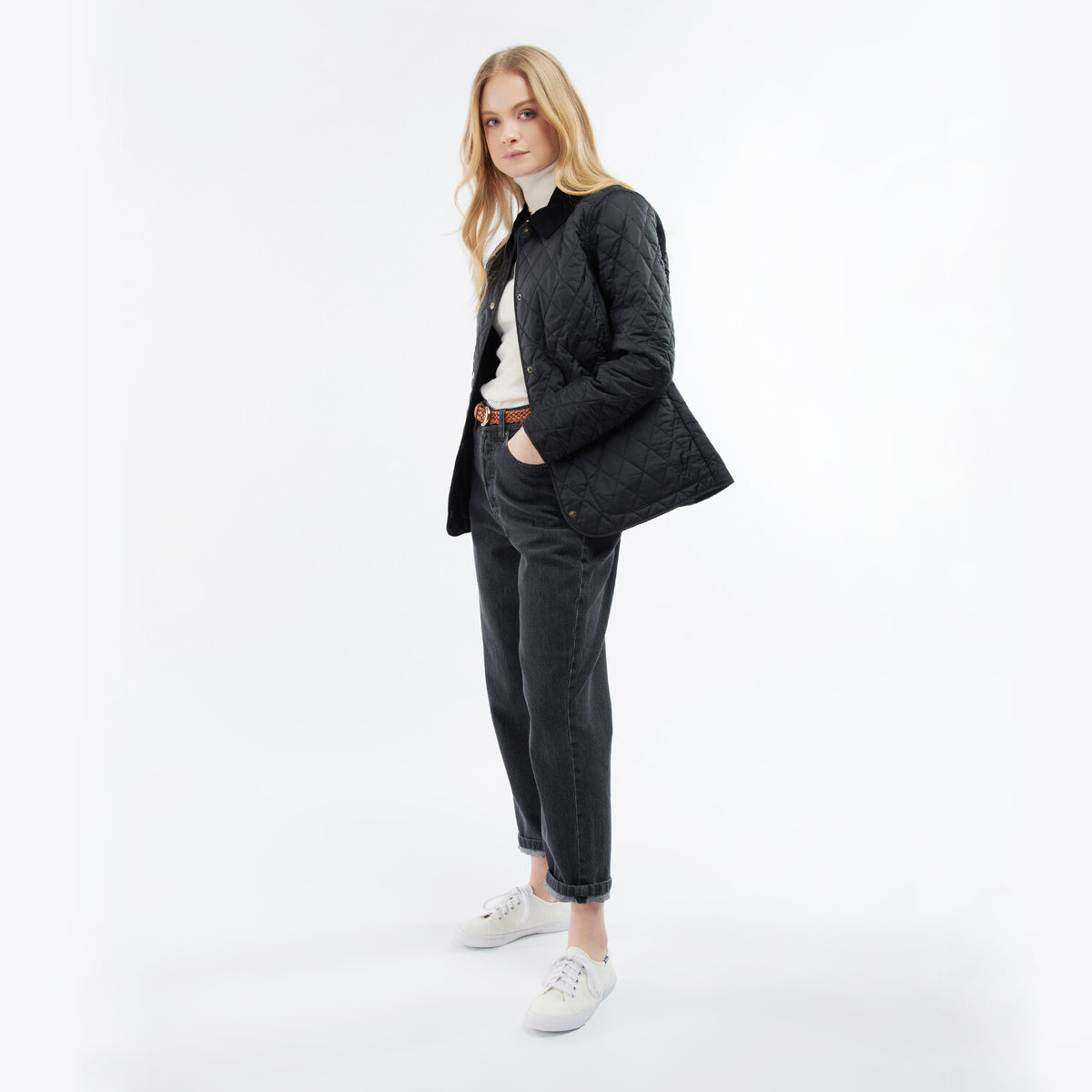 Barbour Annandale Women's Quilted Jacket in Black on model full height