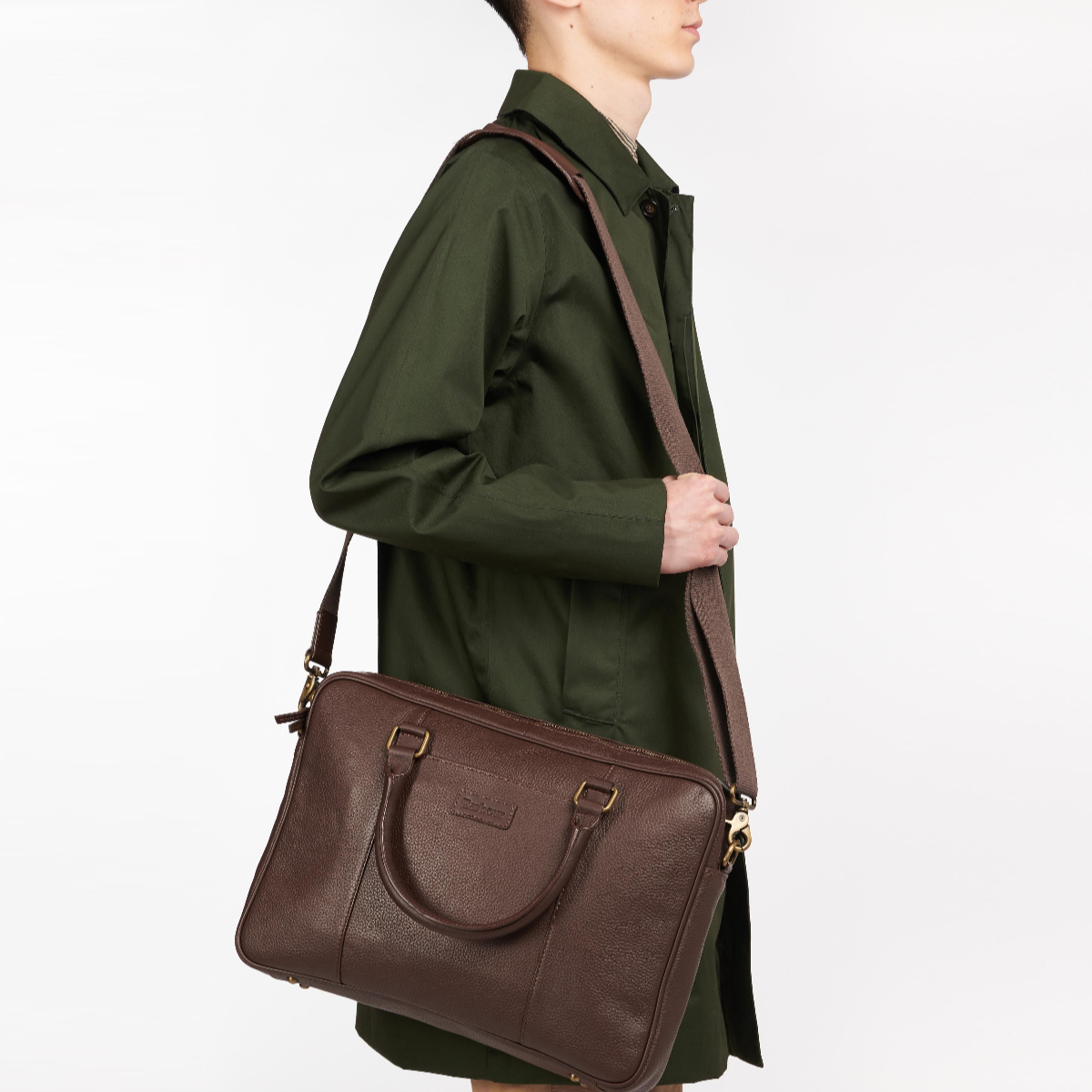 Barbour Highgate Leather Laptop Bag | Dark Brown