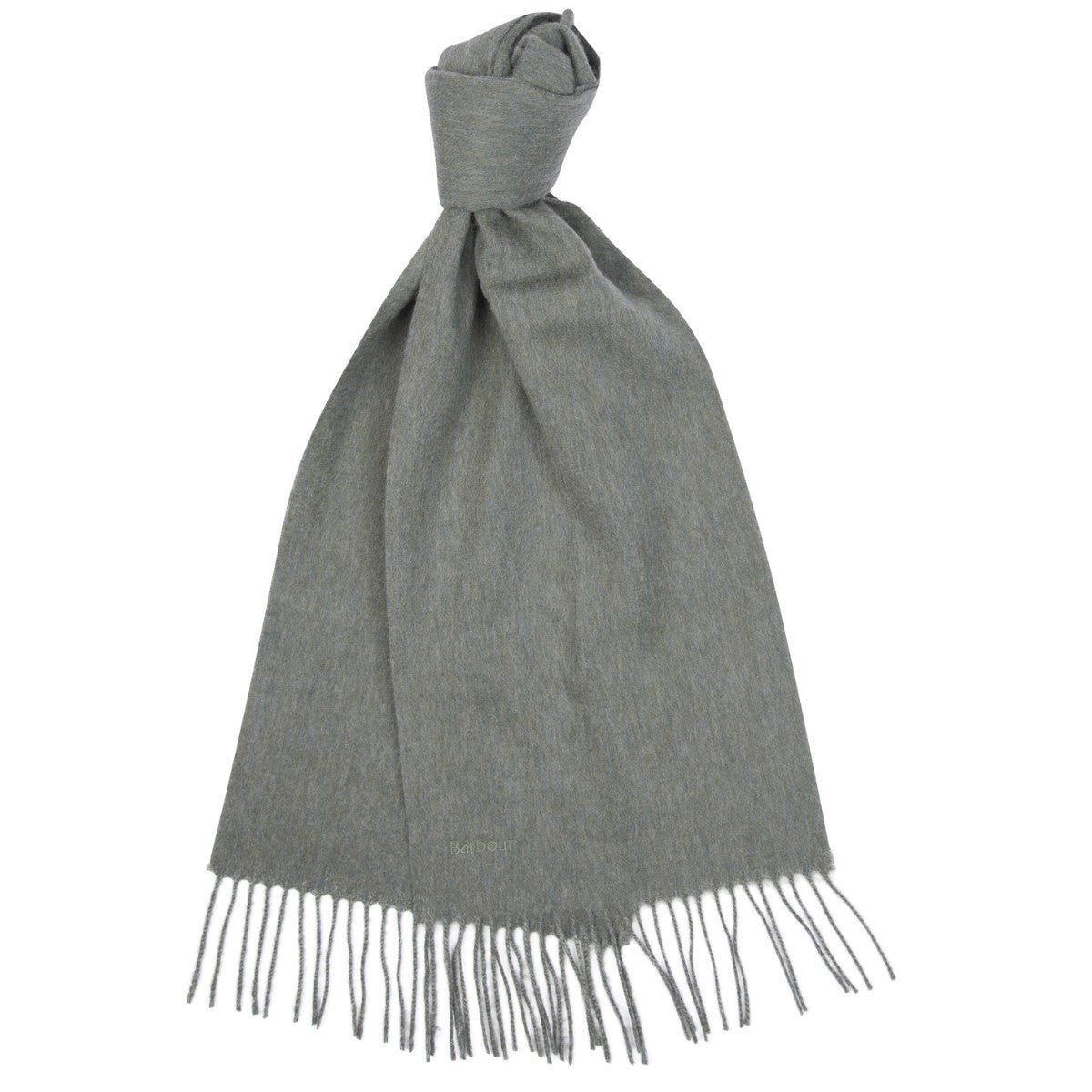 Barbour Lambswool Woven Scarf in olive with fringe at ends