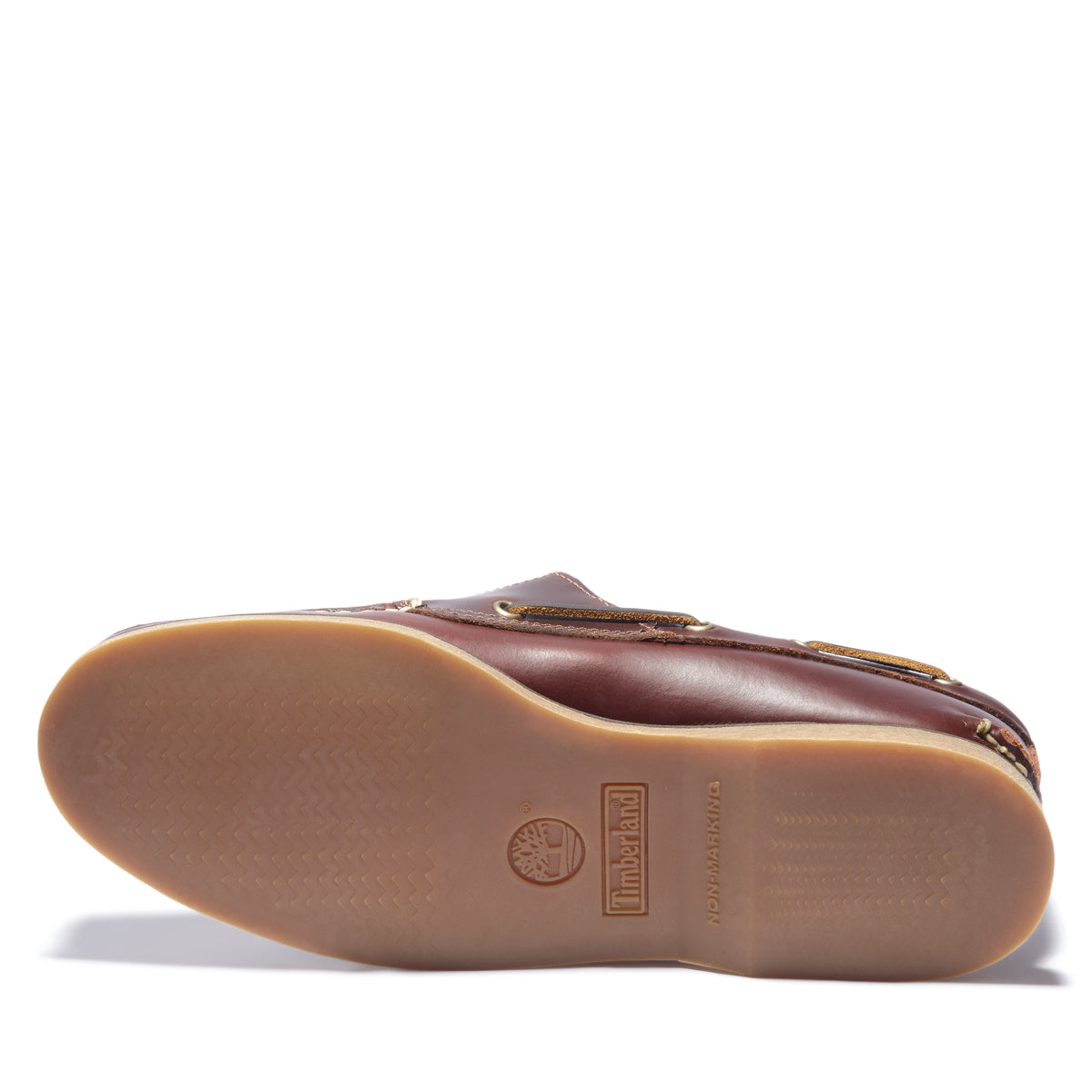Close-up of siped rubber outsole on Timberland boat shoe