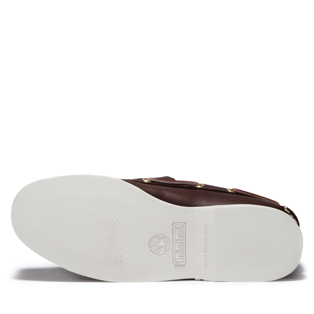 Close-up of siped rubber outsole on Timberland boat shoe