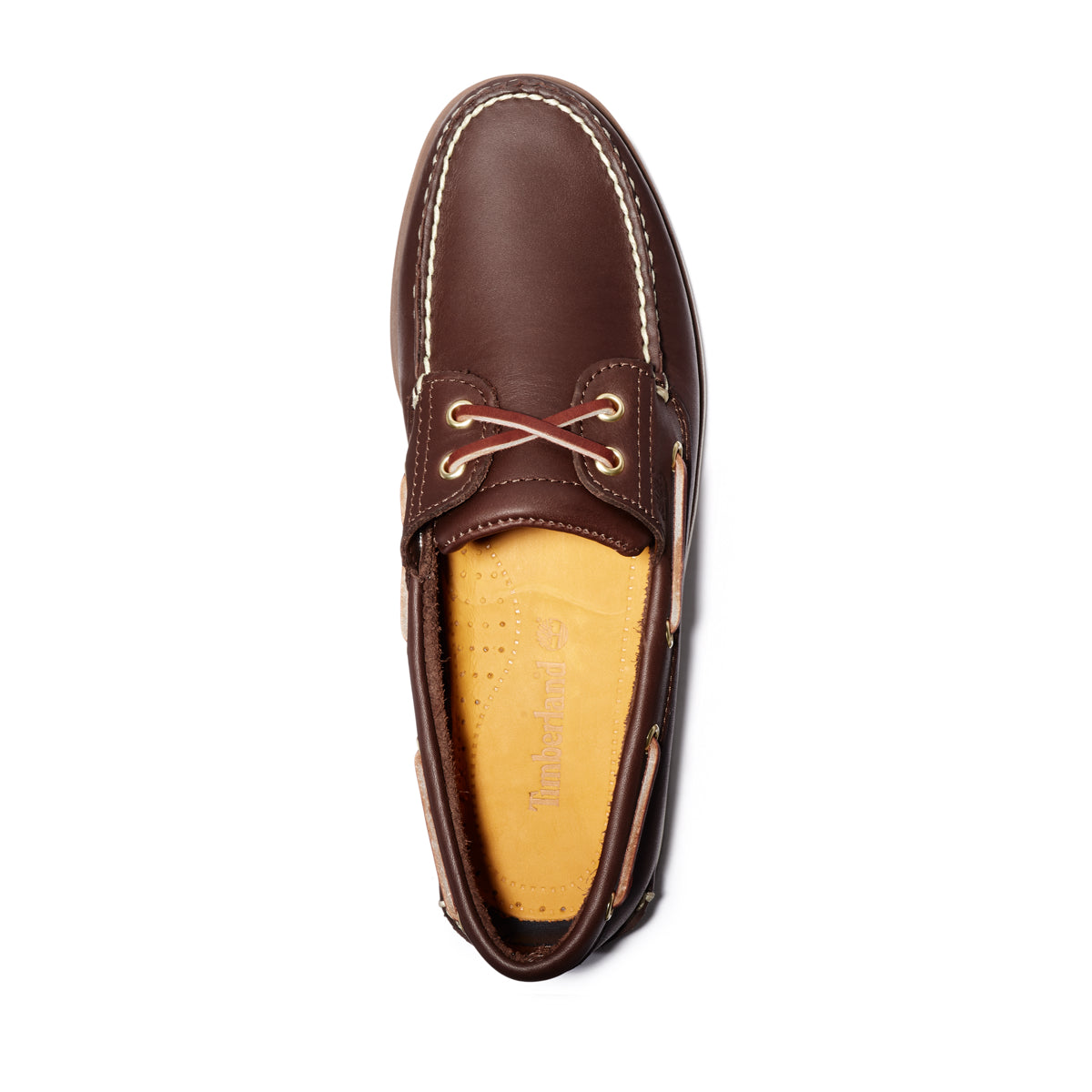 Timberland Men’s Classic 2-Eye Boat Shoes – Brown Leather – Top down view