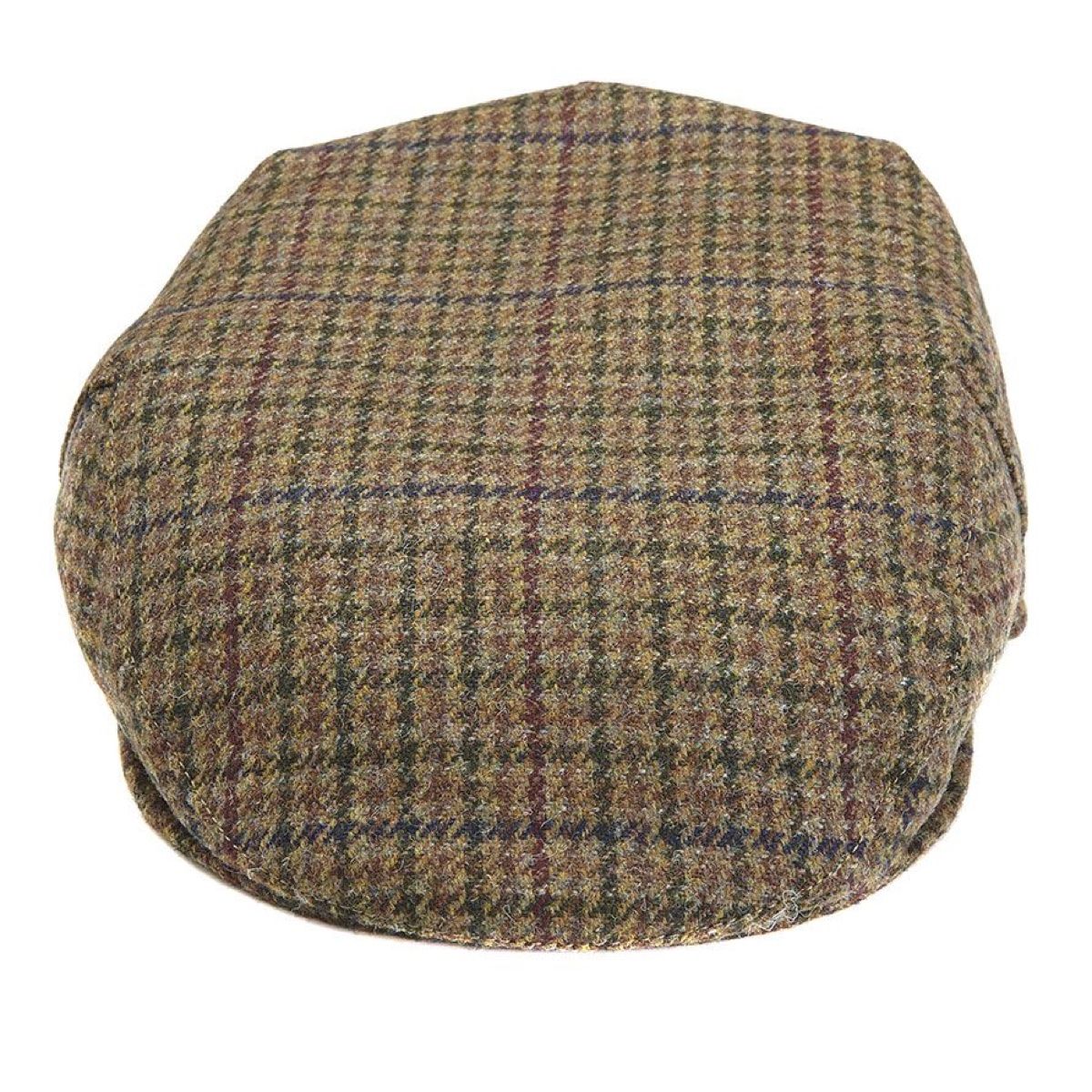 Barbour Crieff cap in dark olive check tweed viewed from above