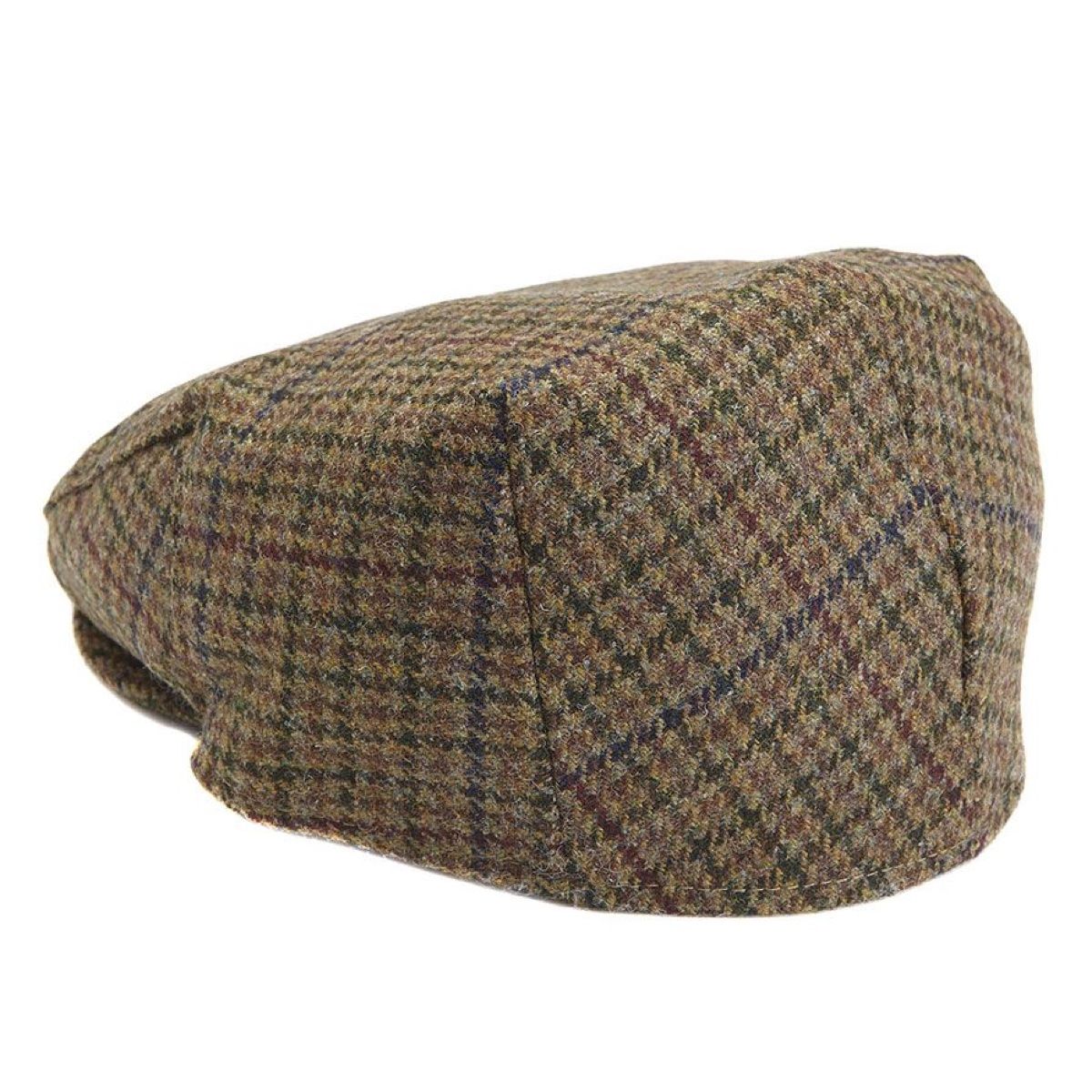 Barbour Crieff Cap in dark olive check tweed shown from a different side angle highlighting the pattern