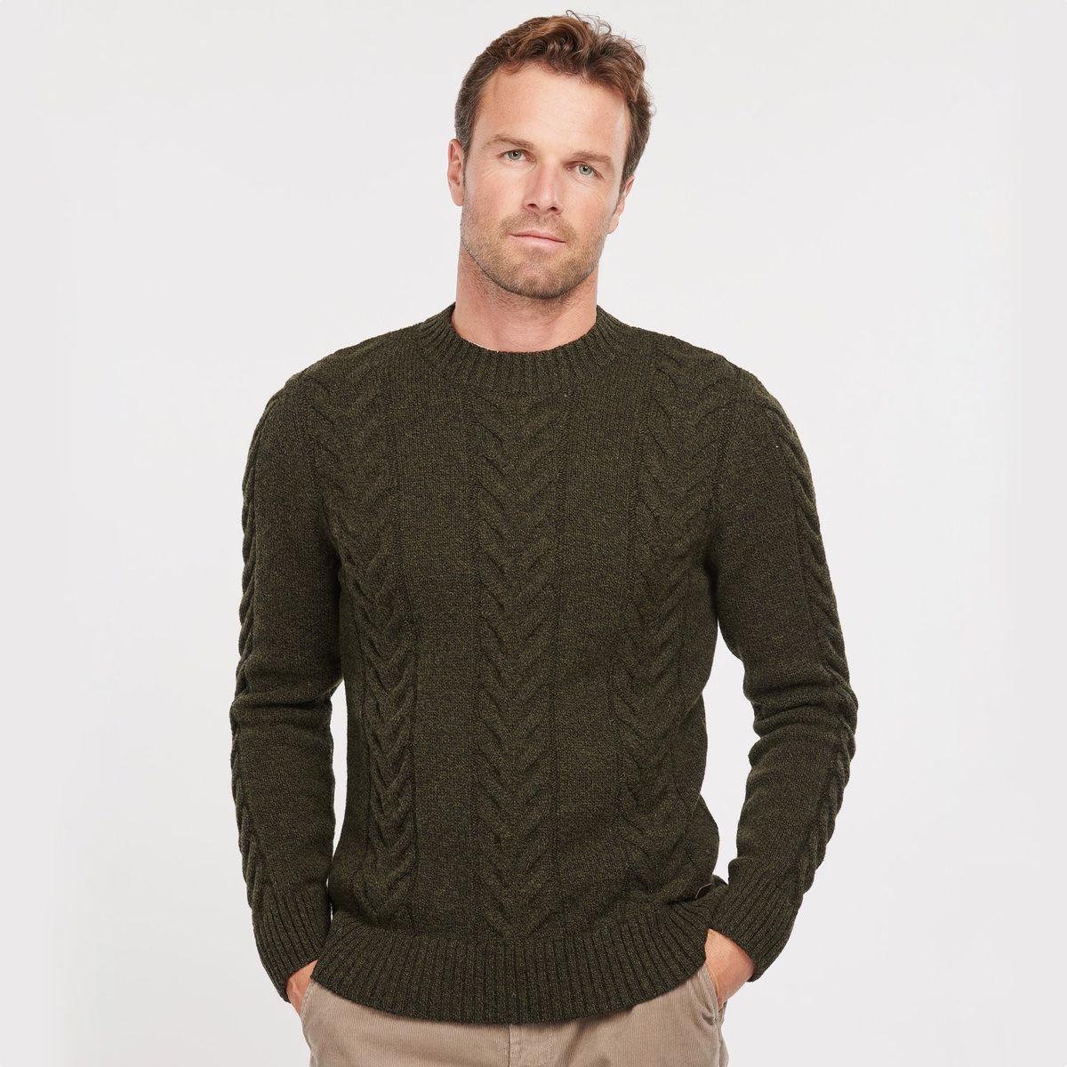 Barbour Essential Cable Knit Men's Jumper | Olive Marl