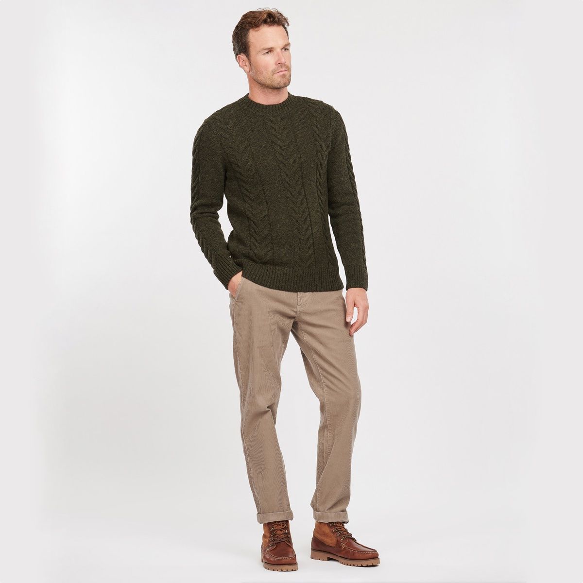 Barbour Essential Cable Knit Men's Jumper | Olive Marl