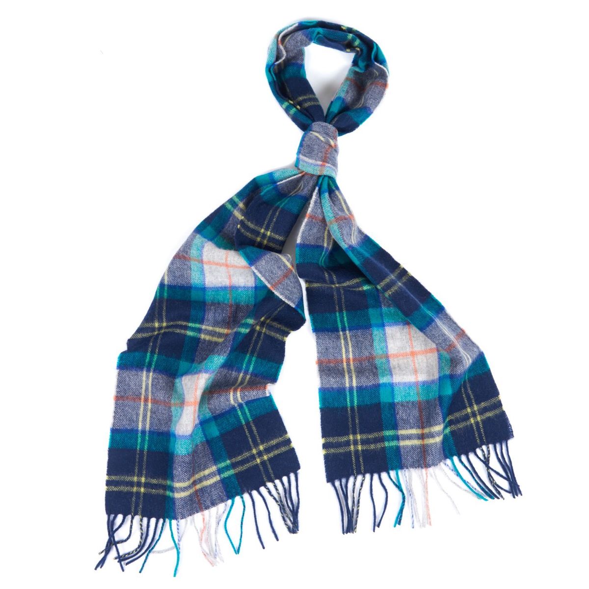 Barbour merino Cashmere Tartan Scarf Navy Bright Green