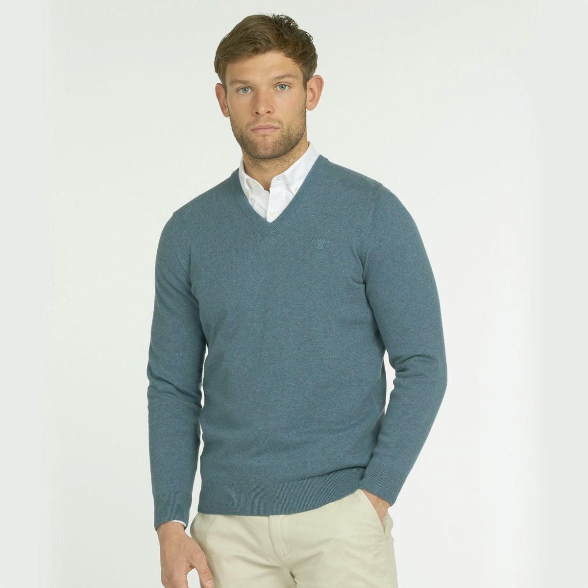 Barbour Pima Cotton V-Neck Men's Jumper | Dark Chambray