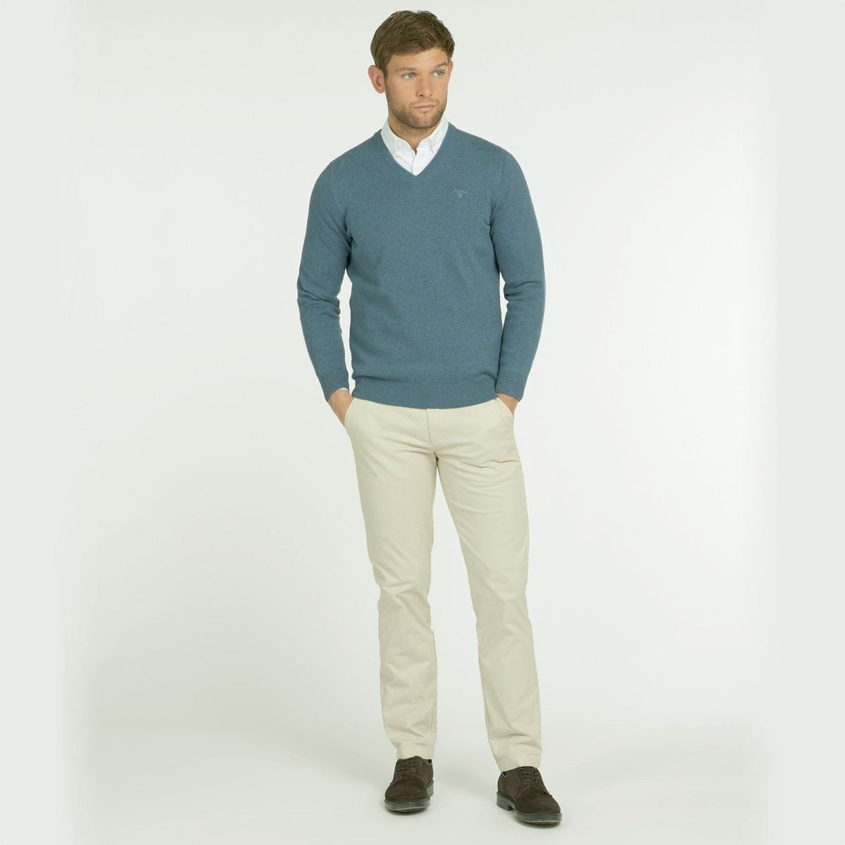 Barbour Pima Cotton V-Neck Men's Jumper | Dark Chambray