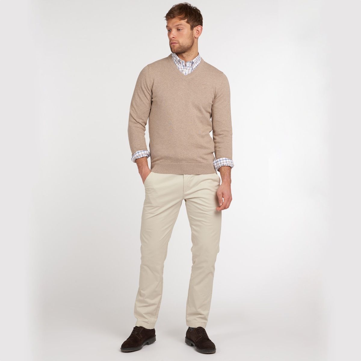 Barbour Pima Cotton V-Neck Men's Jumper | Sand Marl
