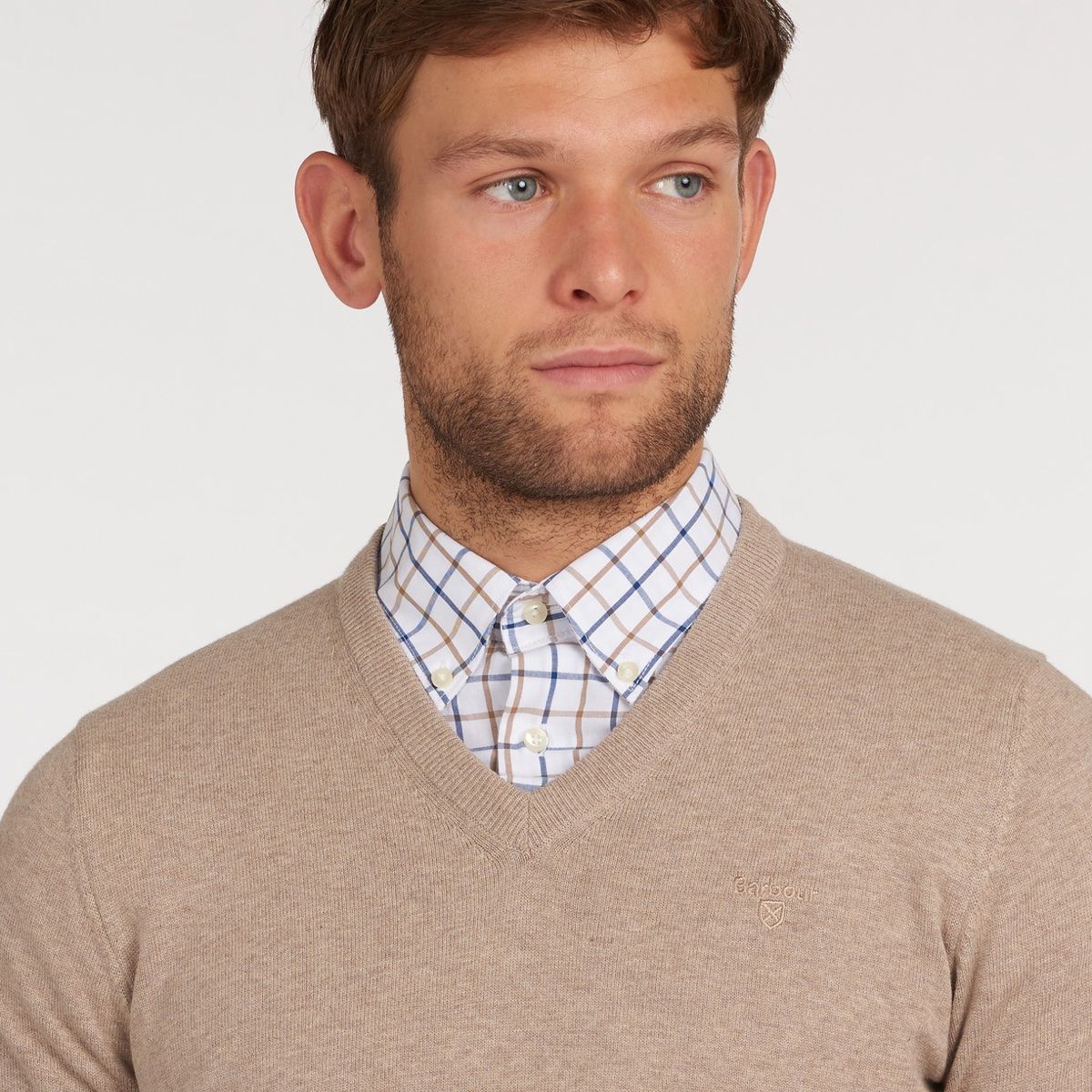 Barbour Pima Cotton V-Neck Men's Jumper | Sand Marl