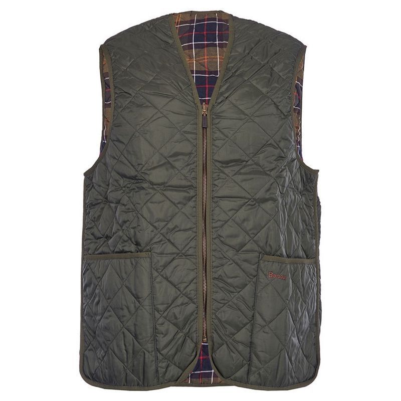 Barbour Zip-In Liner Quilted Men's Gilet | Olive (Classic Tartan Lining)