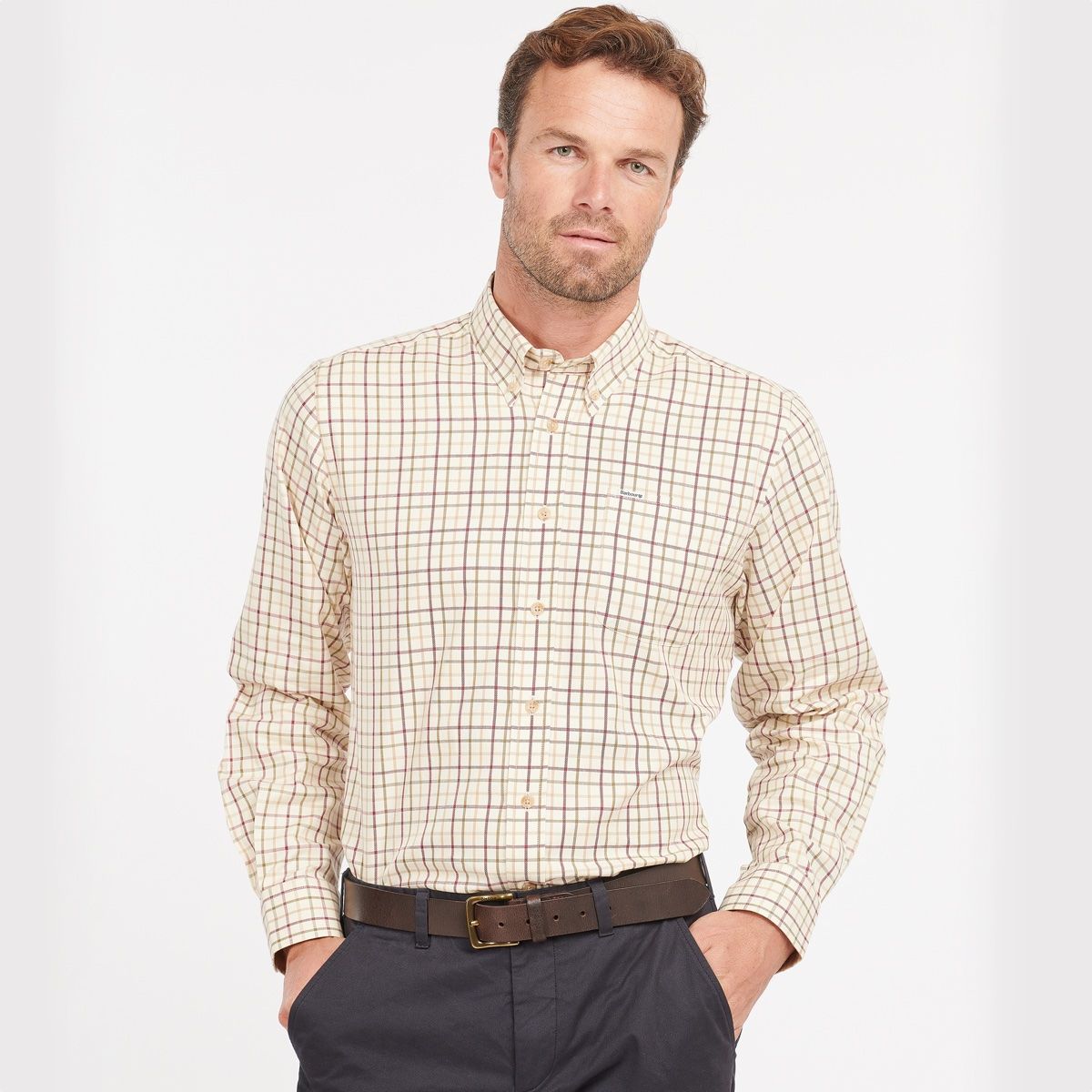 Barbour Sporting Tattersall Relaxed Fit Men's Shirt Red Khaki