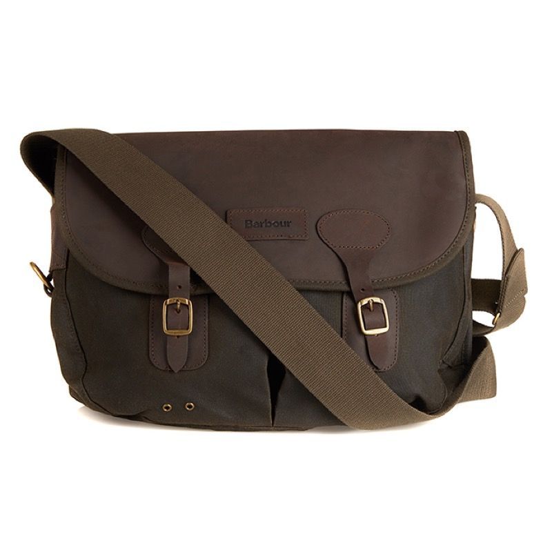 Barbour Wax Leather Tarras Bag in Olive – Front View with Buckle Fastening