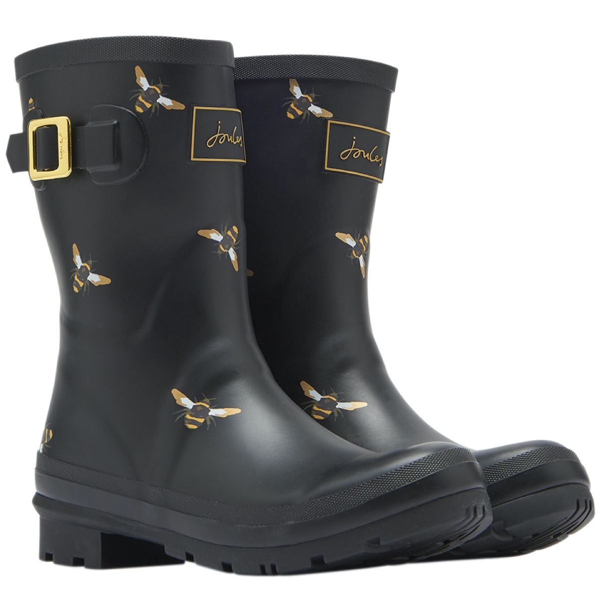 Joules Molly Mid Height Women's Wellingtons | Black Metallic Bees