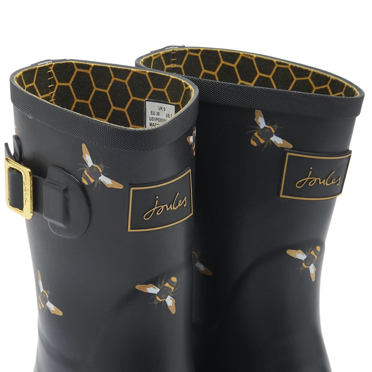 Joules Molly Mid Height Women's Wellingtons | Black Metallic Bees