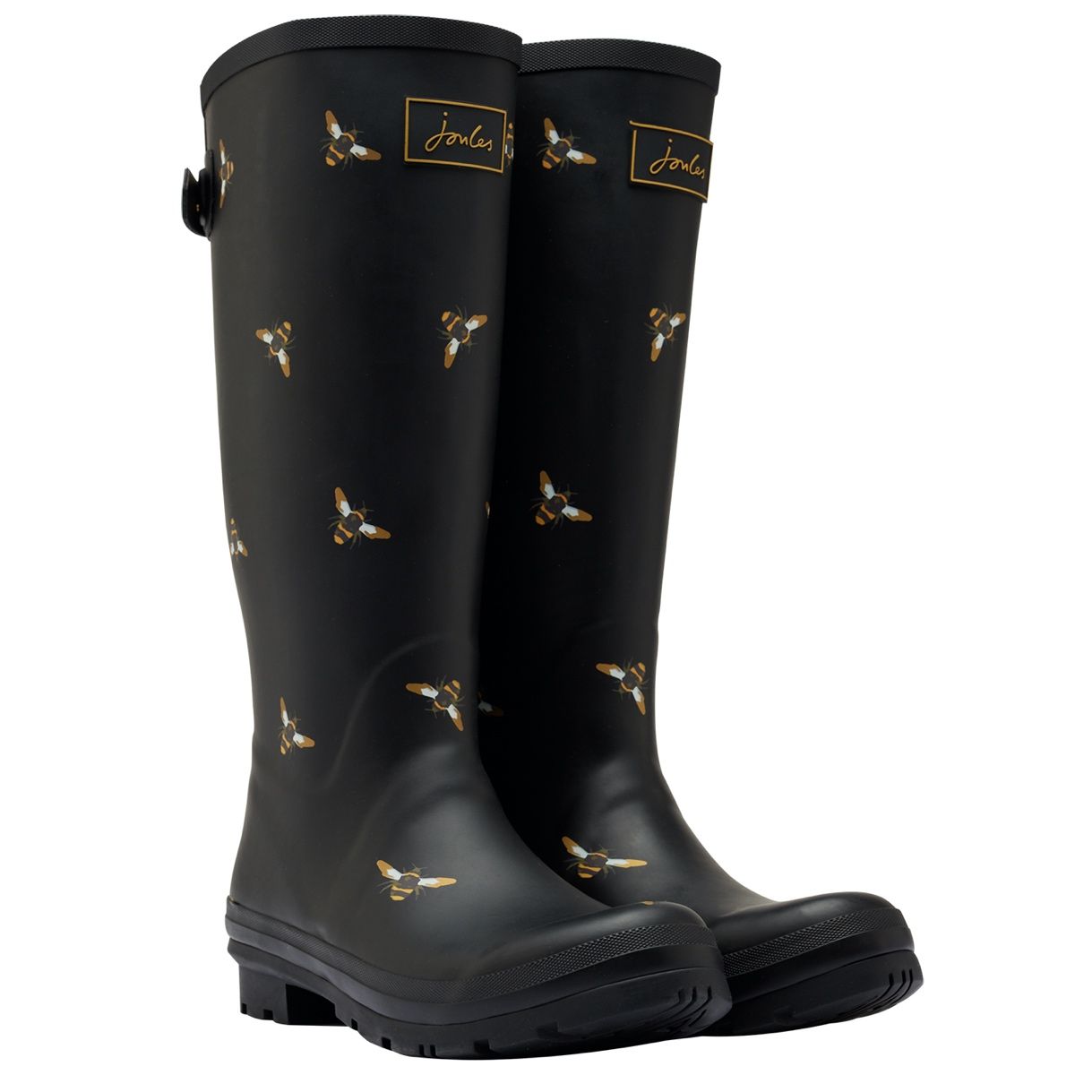 Joules Welly Print Women's Wellingtons | Black Metallic Bees