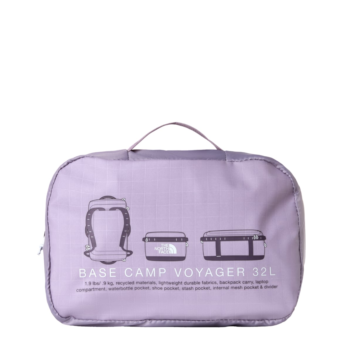 The North Face Base Camp VOYAGER Duffel 32L | Transcendent Grey-Endless Dusk-High Rise Grey