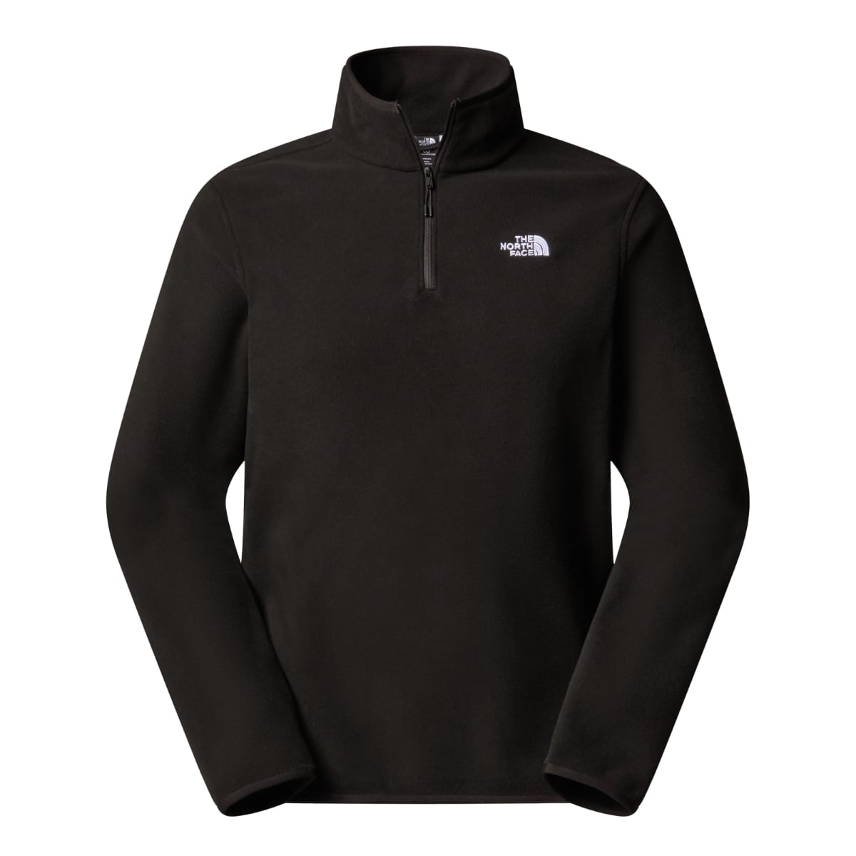 Black The North Face Glacier 1/4 Zip fleece men's top front view with a short zipper and white logo