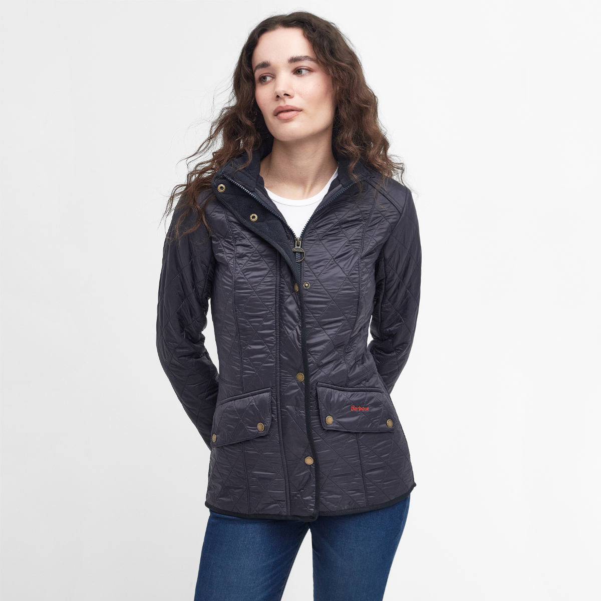 Barbour Cavalry Polarquilt Navy on model