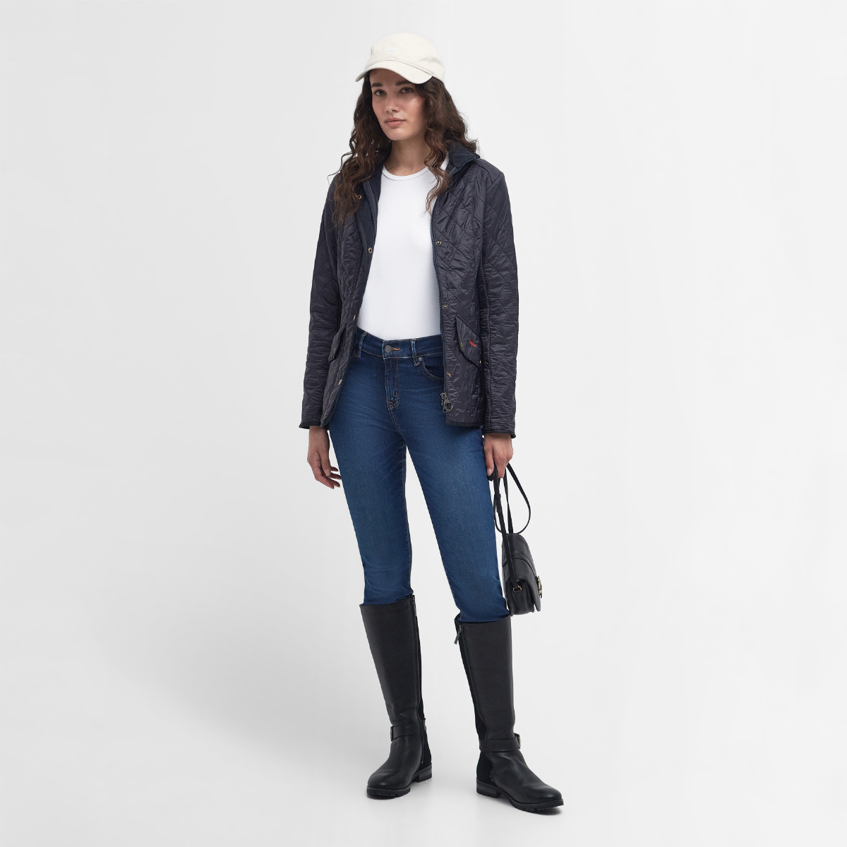 Barbour Cavalry Polarquilt Navy on model full height
