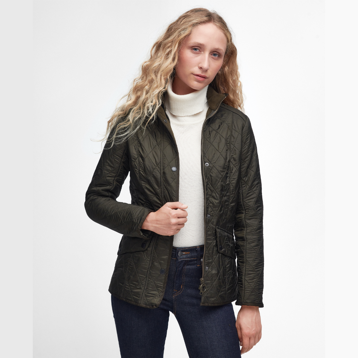 Barbour Cavalry Polarquilt Dark Olive on model