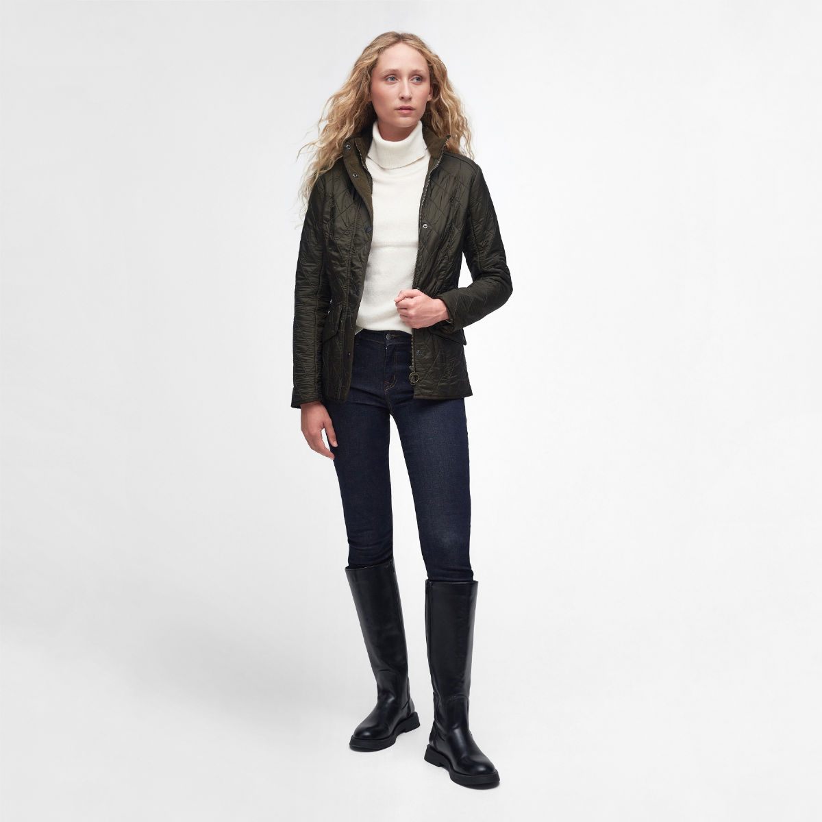 Barbour Cavalry Polarquilt Dark Olive on model full height