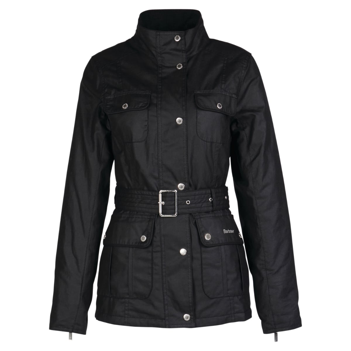 Barbour Winter Belted Utility Women's Waxed Jacket | Black (Gardenia Dress Tartan lining)